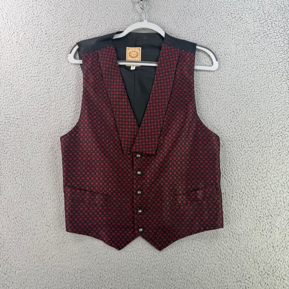 Wah Maker Vest Mens Medium Red Black Geometric Western Victorian Waistcoat 10094